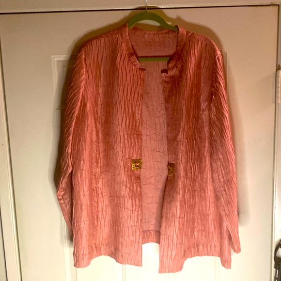 Peach Rayon Top 1990s, Vintage Jacket, w/ Single Gem Closure Spring/Summer Sz XL - Picture 2 of 8